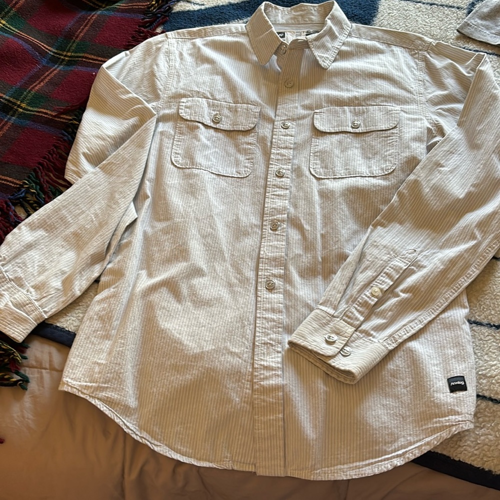 Analog button down shirt size small white and blue pin striped